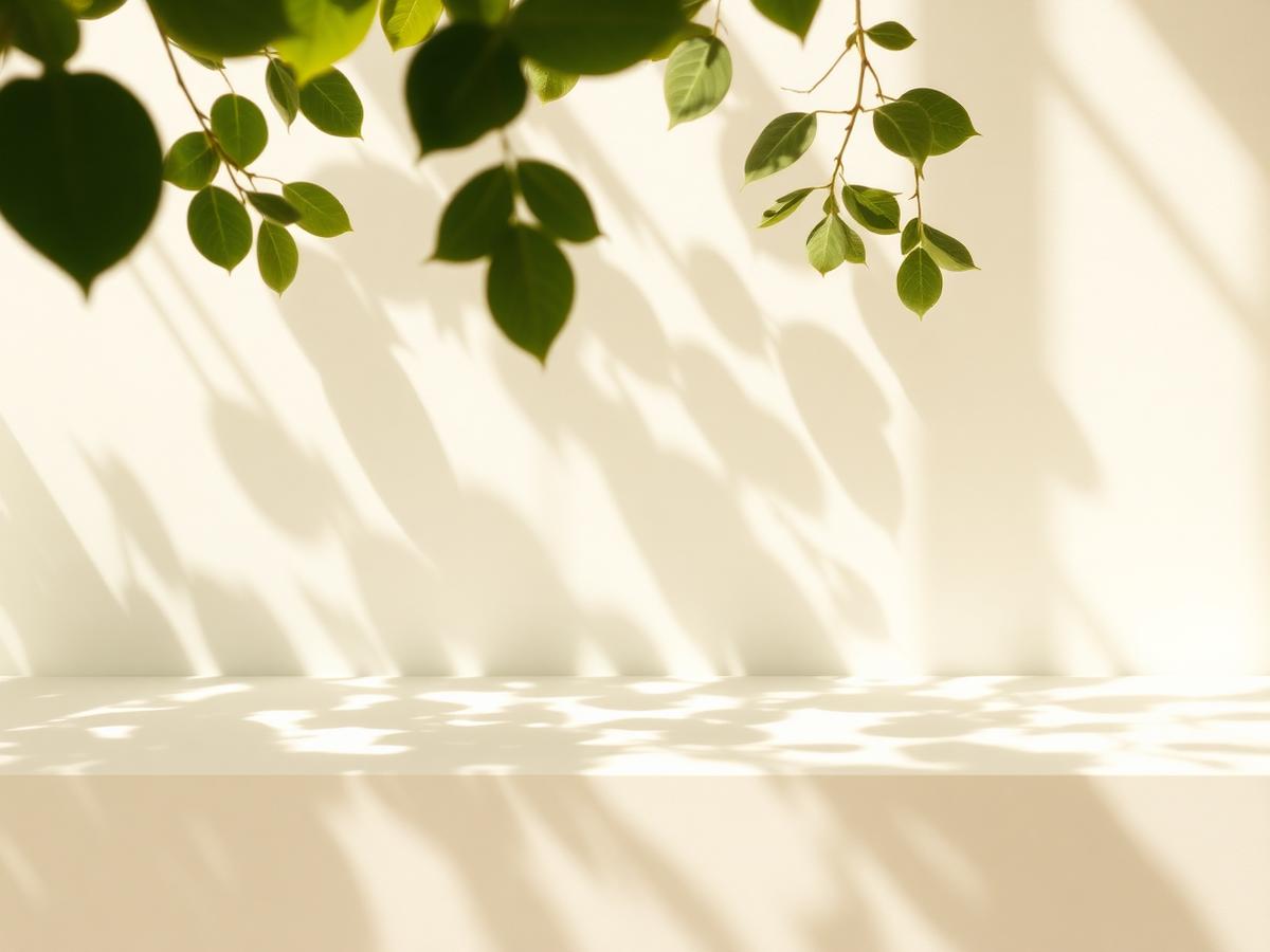 Sunlight filtering through leaves casting dappled shadows on a wall